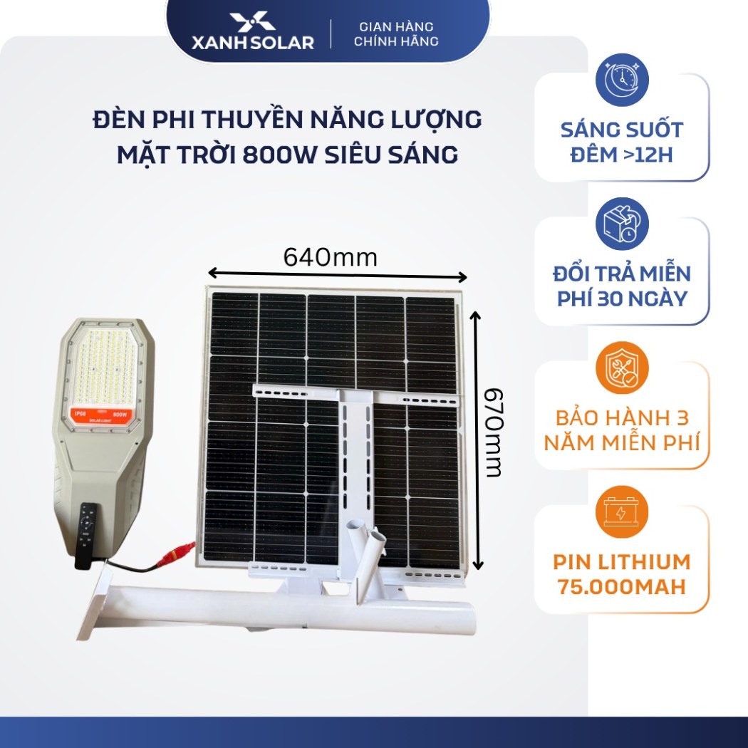 Đèn Phi Thuyền cao cấp 800W Solar Light JF800L 274 Chip LED 5054 Pin 75.000mAh IP66 Tự Động Bật Tắt BH 2 Năm 