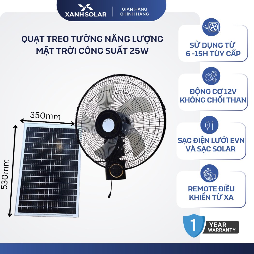 Quạt Treo Tường Năng Lượng Mặt Trời Solar Light T318 Pin 7.500mAh Động Cơ Không Chổi Than BH 1 Năm